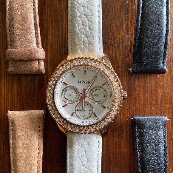 Fossil Women's Watch ES3104 with 3 leather bands - Picture 1 of 4